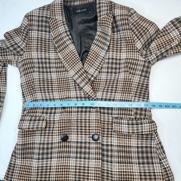 Deluc Maverick Blazer Plaid Oversized Preppy Coat Brown tan Black Large - Picture 8 of 14